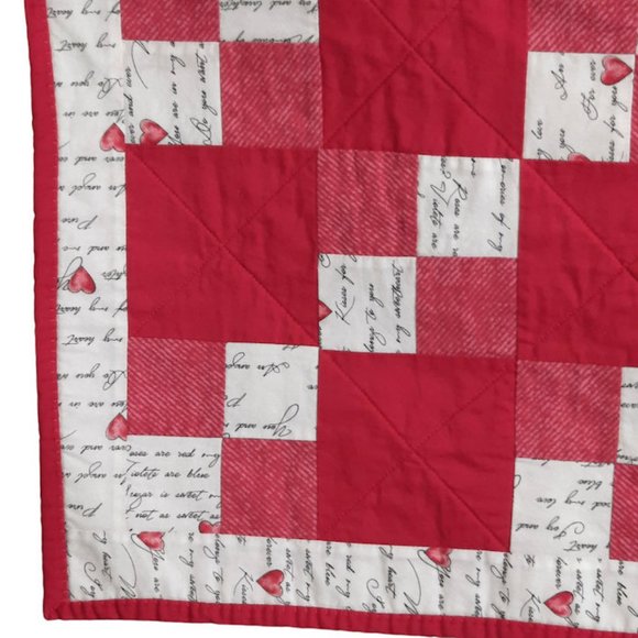 Vintage Handmade Patchwork Love Heart Red Quilt Blanket 26.5" X 26.5" - Picture 4 of 8
